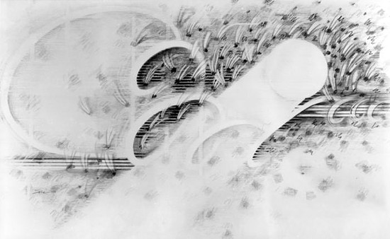 Drawing Six of the Universal Rhythm Series. Large mural size, graphite on Arches hot-pressed paper, 8.5 feet by 5 feet. Fine Art by Sor�. Image copyright 2013 by Susana Sori